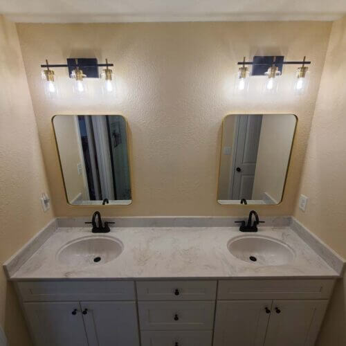 Custom Quarry Beige Double Sink Bathroom